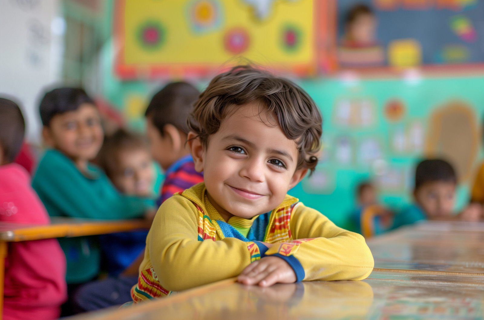 Photography of children portrait from Pakistan in a preschool or kindergarten class.